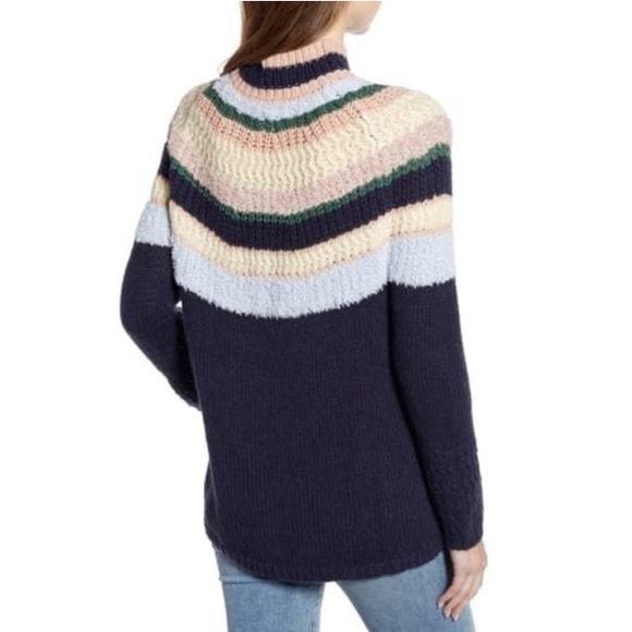 Caslon Wool/Angora Blend Striped Mixed Knit Mock Neck Sweater Size XL - Picture 2 of 10